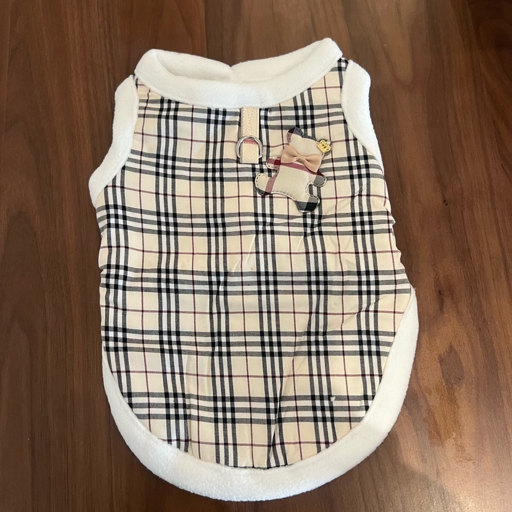Plaid Dog Sweater with Bear Detail